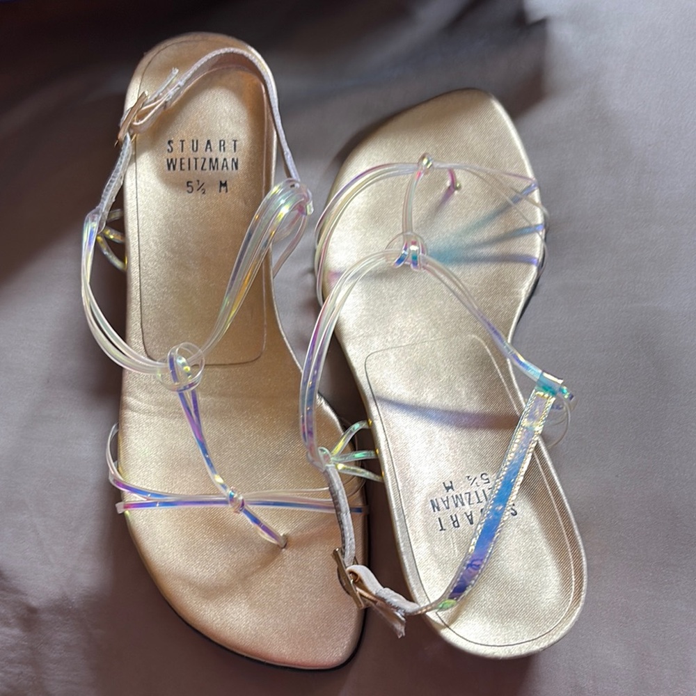 Stuart Weitzman Gold Sandals with Crisscross Straps